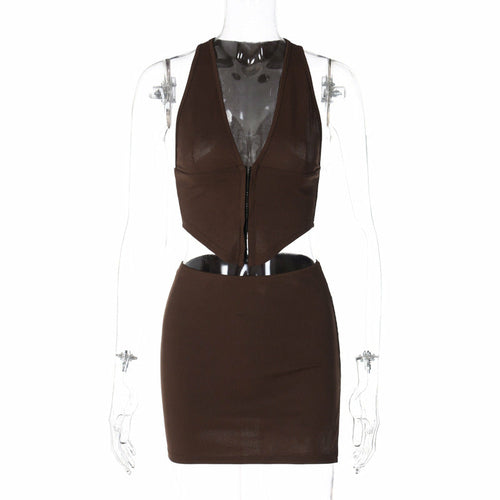 V-neck Vest and Slit Skirt Set