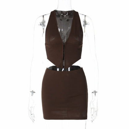 V-neck Vest and Slit Skirt Set